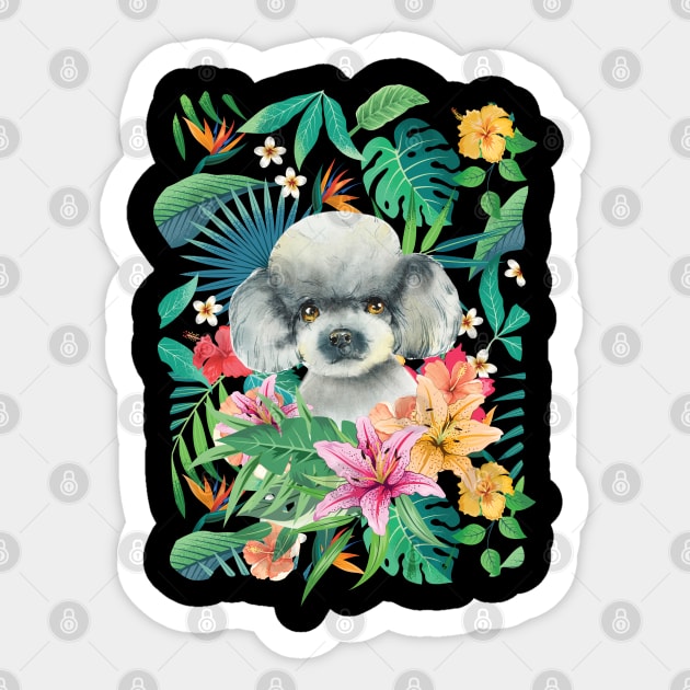 Tropical Gray Silver Toy Poodle 1 Sticker by LulululuPainting